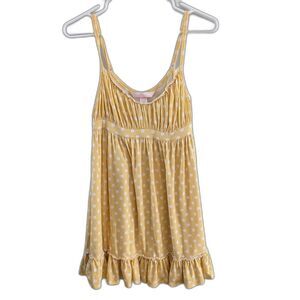 Vintage Y2K Victoria's Secret Yellow Polka Dot Babydoll Mini Dress Ruffles XS